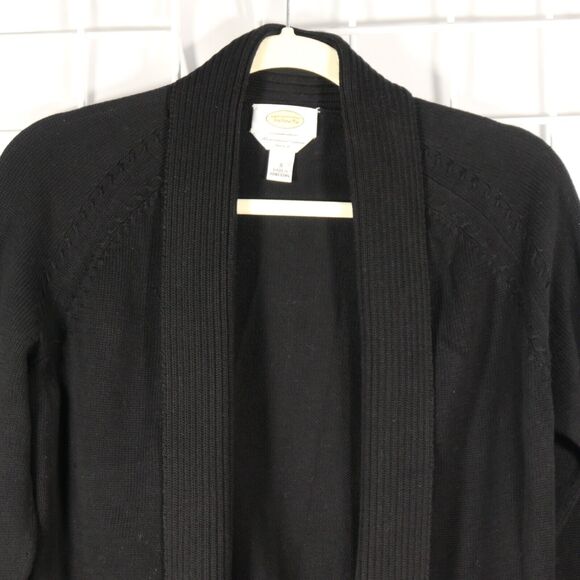 TALBOTS Womens Cropped Knit Cardigan Sweater Size S Black Ribbed Hem Cuffs - Picture 2 of 5